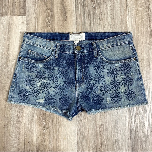 Current Elliot Embroidered Denim Cut Off Shorts Size 27 - Picture 3 of 12